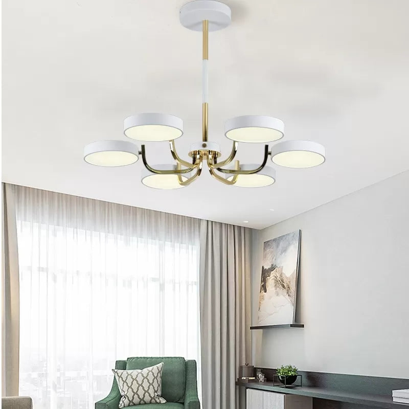 Macaron Stylish Round Chandelier Acrylic Wood 6 Heads Ceiling Pendant for Study Room White Clearhalo 'Ceiling Lights' 'Chandeliers' Lighting' options 187150_4408d414-6ad1-4848-bf66-128ccbd05d91