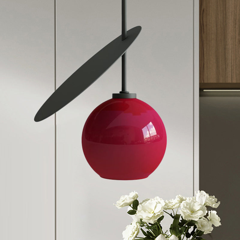 Modern Globe Pendant Lighting Open Glass Hanging Light with Metallic Circle for Restaurant Red 10" Clearhalo 'Ceiling Lights' 'Chandeliers' 'Modern Chandeliers' 'Modern' Lighting' 1871511