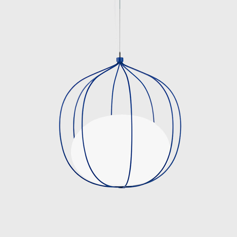 Modern Style Pendant Light Egg Milk Glass Suspension Light with Melon Wire Frame for Office Clearhalo 'Ceiling Lights' 'Modern Pendants' 'Modern' 'Pendant Lights' 'Pendants' Lighting' 1871530