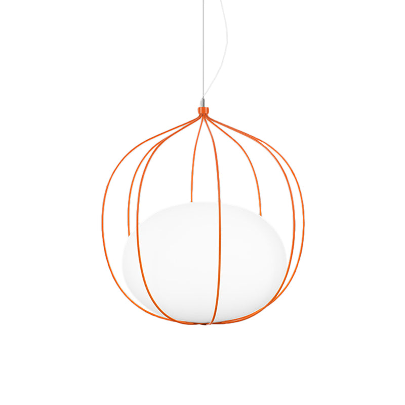 Modern Style Pendant Light Egg Milk Glass Suspension Light with Melon Wire Frame for Office Clearhalo 'Ceiling Lights' 'Modern Pendants' 'Modern' 'Pendant Lights' 'Pendants' Lighting' 1871534