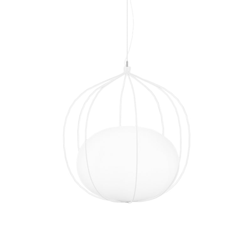 Modern Style Pendant Light Egg Milk Glass Suspension Light with Melon Wire Frame for Office Clearhalo 'Ceiling Lights' 'Modern Pendants' 'Modern' 'Pendant Lights' 'Pendants' Lighting' 1871538