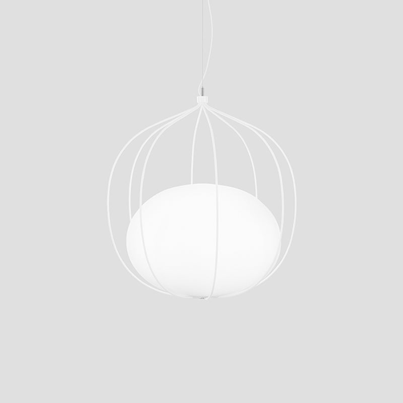 Modern Style Pendant Light Egg Milk Glass Suspension Light with Melon Wire Frame for Office Clearhalo 'Ceiling Lights' 'Modern Pendants' 'Modern' 'Pendant Lights' 'Pendants' Lighting' 1871539