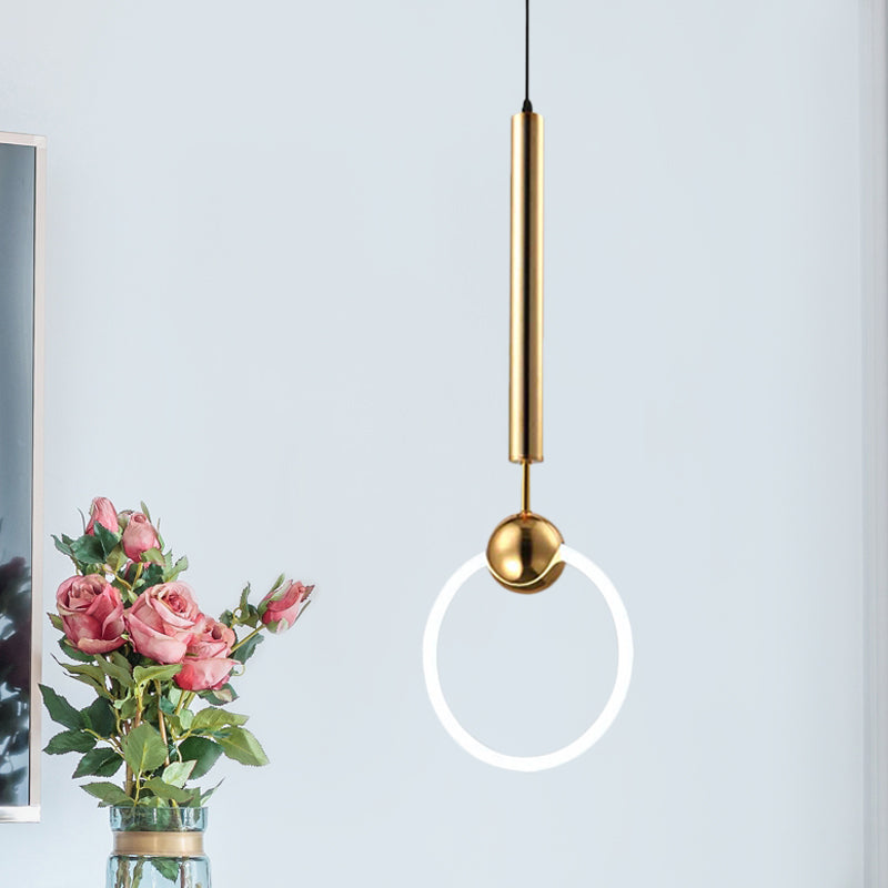 Flute & Ring Bedroom Pendant Light Metal 1 Head Macaron Style Hanging Light Gold Clearhalo 'Ceiling Lights' 'Modern Pendants' 'Modern' 'Pendant Lights' 'Pendants' Lighting' 1871540