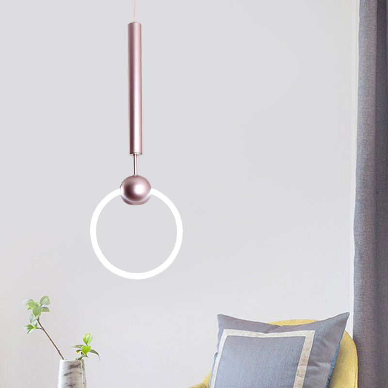 Flute & Ring Bedroom Pendant Light Metal 1 Head Macaron Style Hanging Light Rose Gold Clearhalo 'Ceiling Lights' 'Modern Pendants' 'Modern' 'Pendant Lights' 'Pendants' Lighting' 1871545