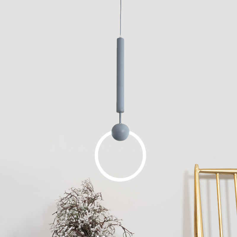 Flute & Ring Bedroom Pendant Light Metal 1 Head Macaron Style Hanging Light Grey Clearhalo 'Ceiling Lights' 'Modern Pendants' 'Modern' 'Pendant Lights' 'Pendants' Lighting' 1871553