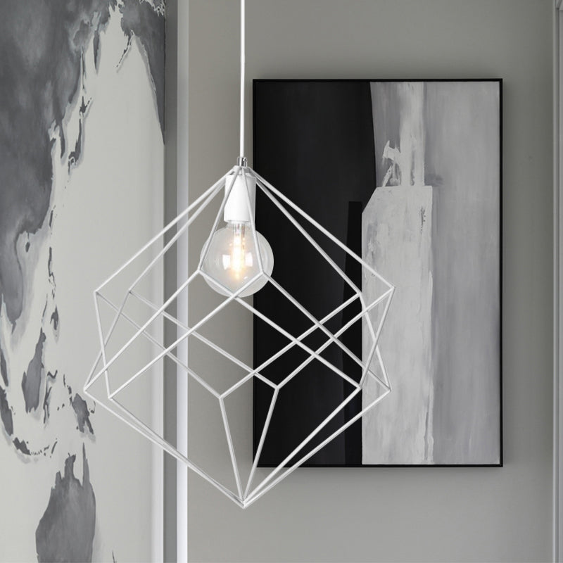 1 Head Cube Cage Pendant Light Macaron Iron Undertint Hanging Lamp for Dining Table Hallway Clearhalo 'Ceiling Lights' 'Modern Pendants' 'Modern' 'Pendant Lights' 'Pendants' Lighting' 1871563