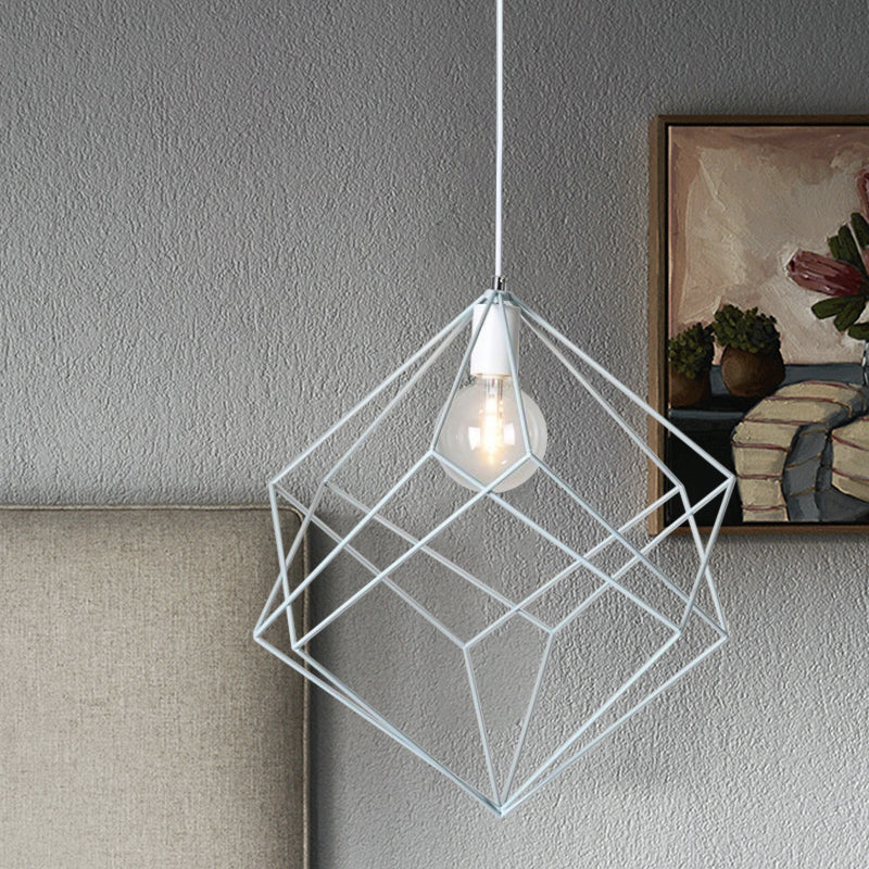 1 Head Cube Cage Pendant Light Macaron Iron Undertint Hanging Lamp for Dining Table Hallway Clearhalo 'Ceiling Lights' 'Modern Pendants' 'Modern' 'Pendant Lights' 'Pendants' Lighting' 1871571