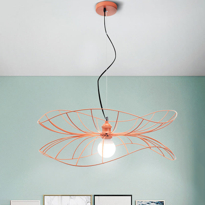 Modern Lotus Leaf Pendant Light 1 Light Iron Hanging Lamp in Pink for Dining Room Hotel Pink Clearhalo 'Ceiling Lights' 'Modern Pendants' 'Modern' 'Pendant Lights' 'Pendants' Lighting' 1871574