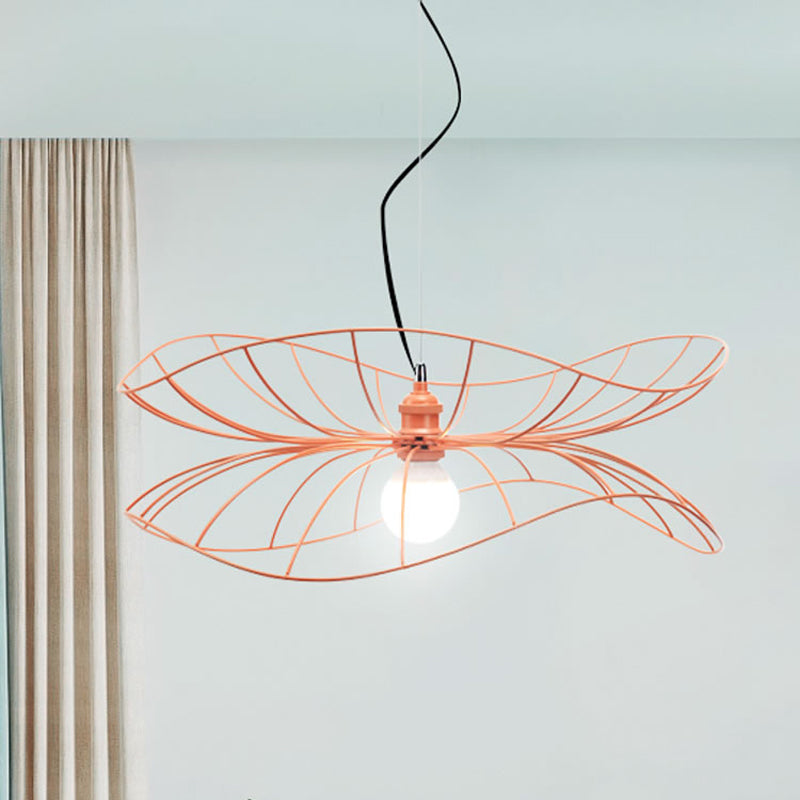 Modern Lotus Leaf Pendant Light 1 Light Iron Hanging Lamp in Pink for Dining Room Hotel Clearhalo 'Ceiling Lights' 'Modern Pendants' 'Modern' 'Pendant Lights' 'Pendants' Lighting' 1871575