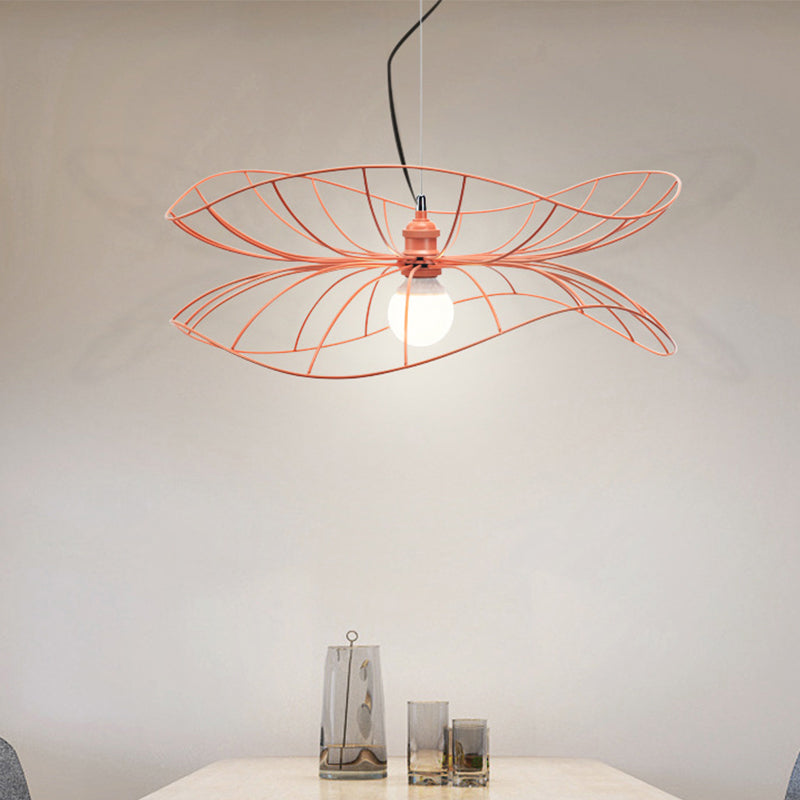 Modern Lotus Leaf Pendant Light 1 Light Iron Hanging Lamp in Pink for Dining Room Hotel Clearhalo 'Ceiling Lights' 'Modern Pendants' 'Modern' 'Pendant Lights' 'Pendants' Lighting' 1871576