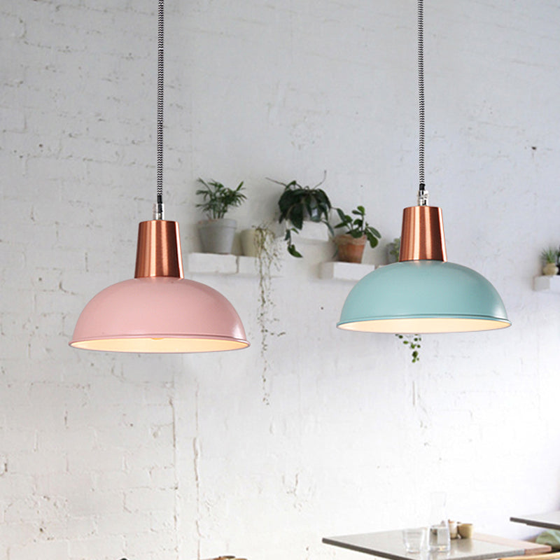 Metal Dome Shade Pendant Light One Light Macaron Loft Suspension Light for Kitchen Stair Blue Clearhalo 'Ceiling Lights' 'Modern Pendants' 'Modern' 'Pendant Lights' 'Pendants' Lighting' 1871614