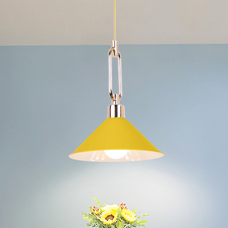 Macaron Pyramid Pendant Lamp Metal Single Light Candy Colored Suspension Light for Hotel Yellow Clearhalo 'Ceiling Lights' 'Modern Pendants' 'Modern' 'Pendant Lights' 'Pendants' Lighting' 1871631