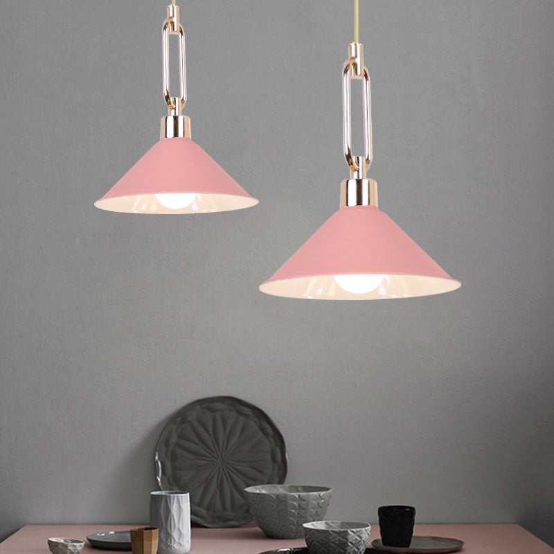 Macaron Pyramid Pendant Lamp Metal Single Light Candy Colored Suspension Light for Hotel Pink Clearhalo 'Ceiling Lights' 'Modern Pendants' 'Modern' 'Pendant Lights' 'Pendants' Lighting' 1871635