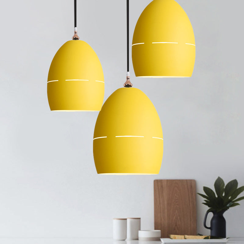 Metal Oval Shape Suspension Light 1 Light Macaron Loft Hanging Light for Dining Room Yellow Clearhalo 'Ceiling Lights' 'Modern Pendants' 'Modern' 'Pendant Lights' 'Pendants' Lighting' 1871643