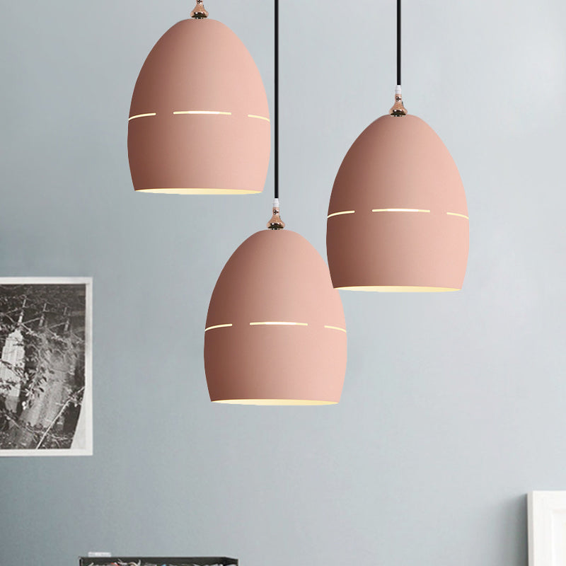 Metal Oval Shape Suspension Light 1 Light Macaron Loft Hanging Light for Dining Room Pink Clearhalo 'Ceiling Lights' 'Modern Pendants' 'Modern' 'Pendant Lights' 'Pendants' Lighting' 1871648