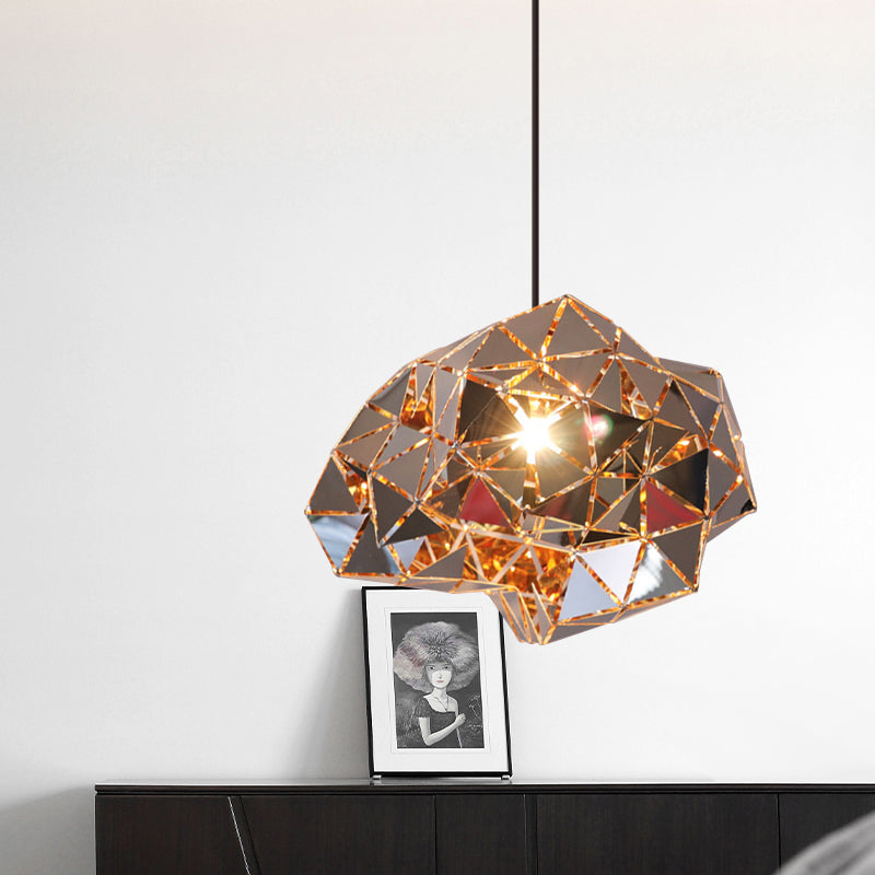 Metallic Irregular Polyhedron Pendant Light 1 Light Modern Hanging Lamp for Dining Table Gold 12" Clearhalo 'Ceiling Lights' 'Modern Pendants' 'Modern' 'Pendant Lights' 'Pendants' Lighting' 1871676