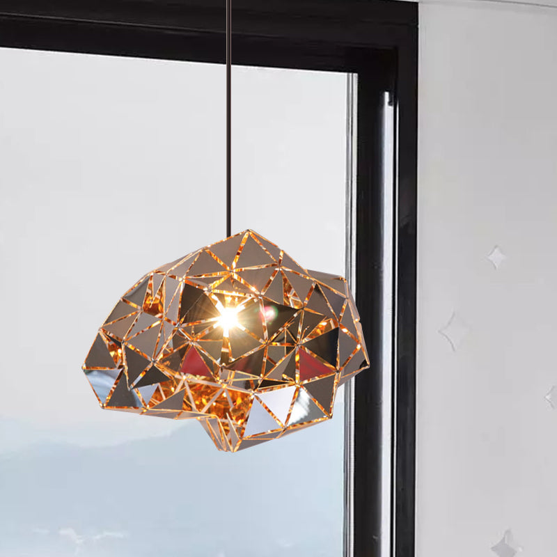 Metallic Irregular Polyhedron Pendant Light 1 Light Modern Hanging Lamp for Dining Table Clearhalo 'Ceiling Lights' 'Modern Pendants' 'Modern' 'Pendant Lights' 'Pendants' Lighting' 1871677