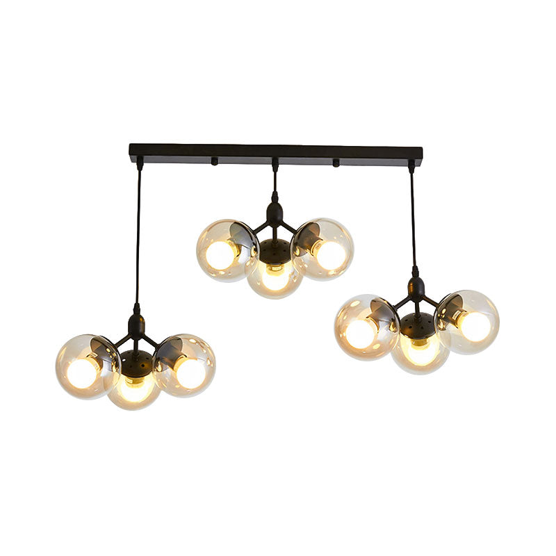 Clear Glass Round Cluster Lighting with Linear Design Modern Multi Lights Hanging Ceiling Lamp in Black Clearhalo 'Ceiling Lights' 'Chandeliers' 'Glass shade' 'Glass' 'Modern Chandeliers' 'Modern' 'Pendant Lights' Lighting' 187180