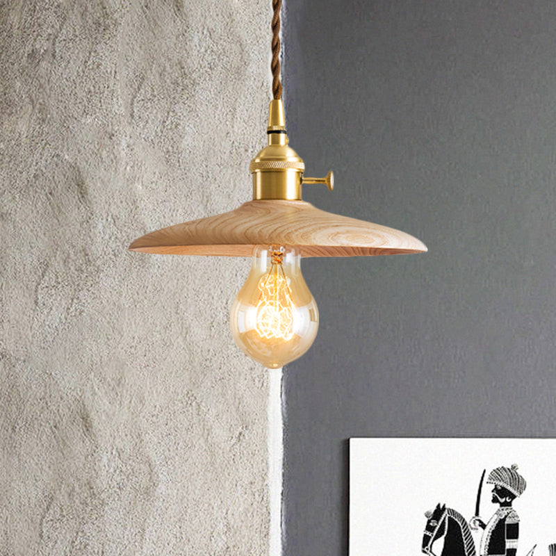 Contemporary Conical Hanging Lamp 1 Light Wood Suspension Light in Brown/Beige for Living Room Beige Clearhalo 'Ceiling Lights' 'Pendant Lights' 'Pendants' Lighting' 1871808_015bca3f-151a-4158-9a1a-3b1e5bbc1460