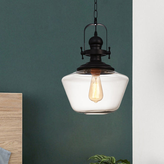 Black Globe/Urn Pendant Ceiling Light Farmhouse Clear Glass 1 Light Living Room Hanging Lamp Black Urn Clearhalo 'Ceiling Lights' 'Glass shade' 'Glass' 'Industrial Pendants' 'Industrial' 'Middle Century Pendants' 'Pendant Lights' 'Pendants' 'Tiffany' Lighting' 1871858