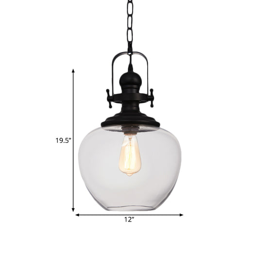 Black Globe/Urn Pendant Ceiling Light Farmhouse Clear Glass 1 Light Living Room Hanging Lamp Clearhalo 'Ceiling Lights' 'Glass shade' 'Glass' 'Industrial Pendants' 'Industrial' 'Middle Century Pendants' 'Pendant Lights' 'Pendants' 'Tiffany' Lighting' 1871867