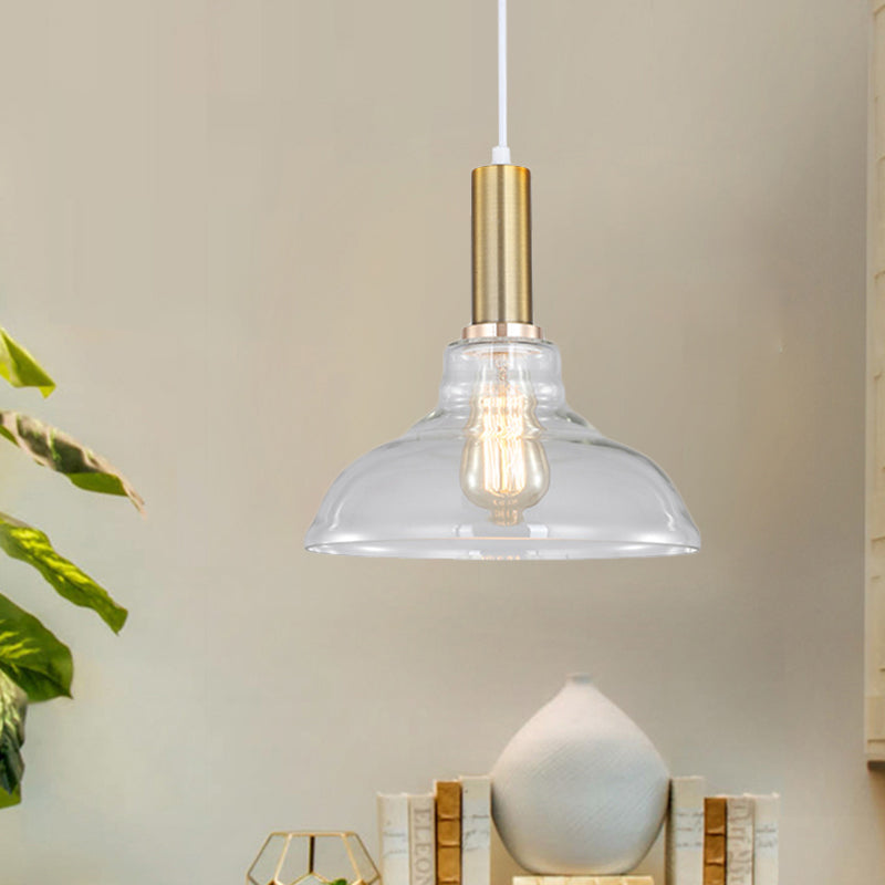 Single-Bulb Orb/Barn/Dome Pendant Lighting Fixture Industrial Brass Clear Glass Hanging Ceiling Light Clearhalo 'Ceiling Lights' 'Close To Ceiling Lights' 'Glass shade' 'Glass' 'Industrial Pendants' 'Industrial' 'Middle Century Pendants' 'Pendant Lights' 'Pendants' 'Tiffany' Lighting' 1871884