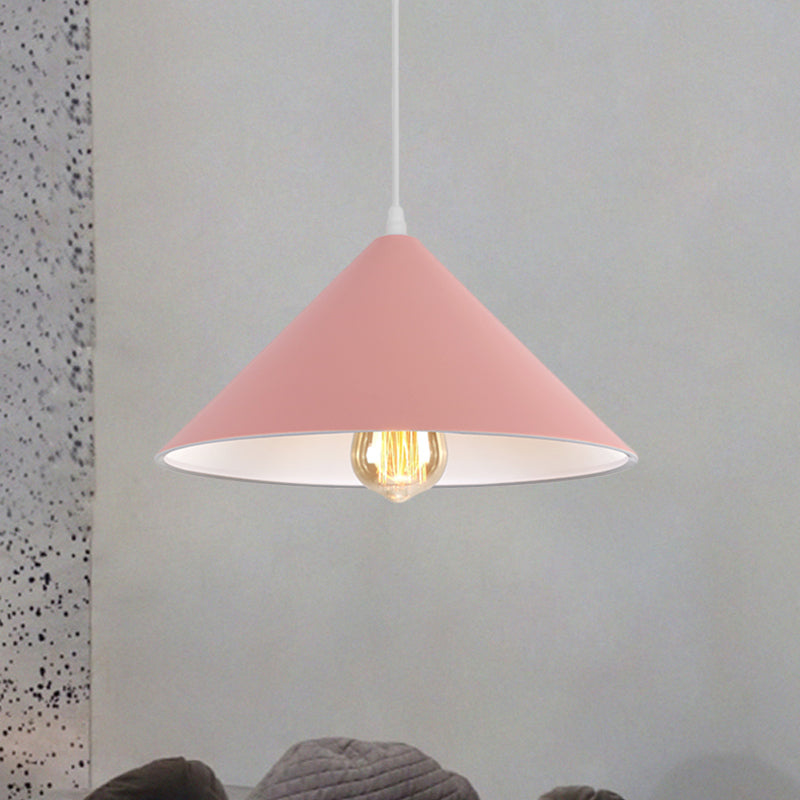 Conic Shade Coffee Shop Ceiling Fixture Macaron Style Metallic 1 Bulb Black/White/Pink Pendant Light Fixture Clearhalo 'Ceiling Lights' 'Modern Pendants' 'Modern' 'Pendant Lights' 'Pendants' Lighting' 1871894