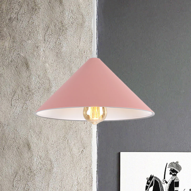 Conic Shade Coffee Shop Ceiling Fixture Macaron Style Metallic 1 Bulb Black/White/Pink Pendant Light Fixture Clearhalo 'Ceiling Lights' 'Modern Pendants' 'Modern' 'Pendant Lights' 'Pendants' Lighting' 1871895