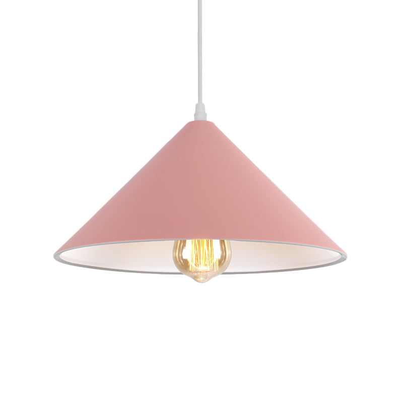 Conic Shade Coffee Shop Ceiling Fixture Macaron Style Metallic 1 Bulb Black/White/Pink Pendant Light Fixture Clearhalo 'Ceiling Lights' 'Modern Pendants' 'Modern' 'Pendant Lights' 'Pendants' Lighting' 1871896