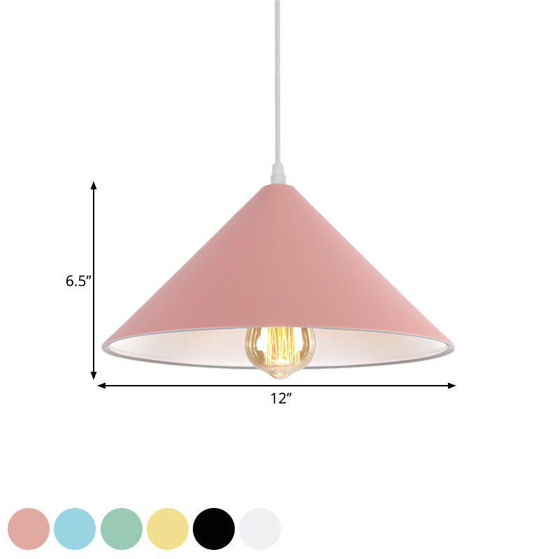 Conic Shade Coffee Shop Ceiling Fixture Macaron Style Metallic 1 Bulb Black/White/Pink Pendant Light Fixture Clearhalo 'Ceiling Lights' 'Modern Pendants' 'Modern' 'Pendant Lights' 'Pendants' Lighting' 1871897