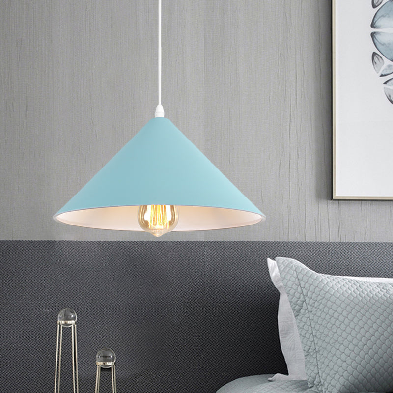 Conic Shade Coffee Shop Ceiling Fixture Macaron Style Metallic 1 Bulb Black/White/Pink Pendant Light Fixture Blue Clearhalo 'Ceiling Lights' 'Modern Pendants' 'Modern' 'Pendant Lights' 'Pendants' Lighting' 1871898