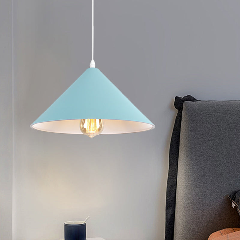 Conic Shade Coffee Shop Ceiling Fixture Macaron Style Metallic 1 Bulb Black/White/Pink Pendant Light Fixture Clearhalo 'Ceiling Lights' 'Modern Pendants' 'Modern' 'Pendant Lights' 'Pendants' Lighting' 1871900