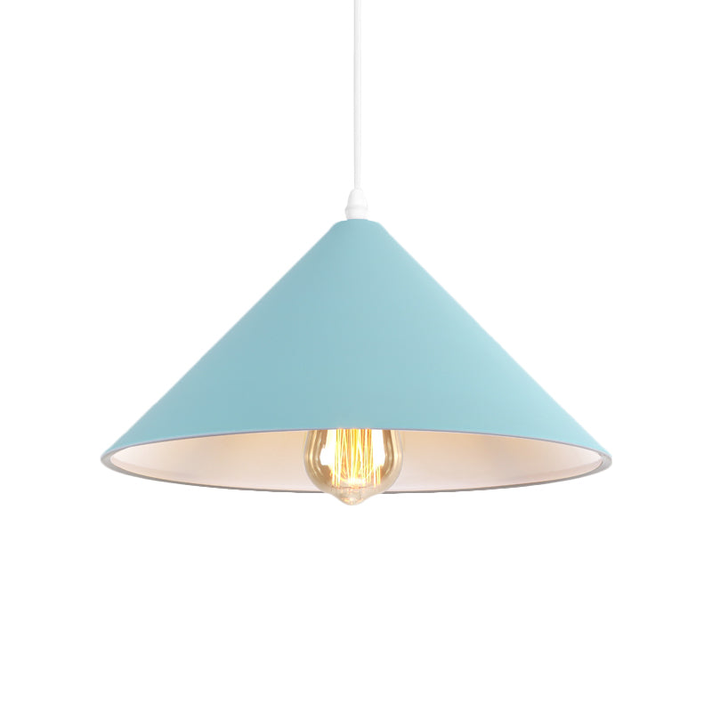 Conic Shade Coffee Shop Ceiling Fixture Macaron Style Metallic 1 Bulb Black/White/Pink Pendant Light Fixture Clearhalo 'Ceiling Lights' 'Modern Pendants' 'Modern' 'Pendant Lights' 'Pendants' Lighting' 1871901