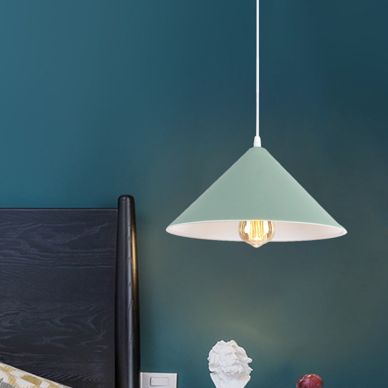 Conic Shade Coffee Shop Ceiling Fixture Macaron Style Metallic 1 Bulb Black/White/Pink Pendant Light Fixture Clearhalo 'Ceiling Lights' 'Modern Pendants' 'Modern' 'Pendant Lights' 'Pendants' Lighting' 1871903