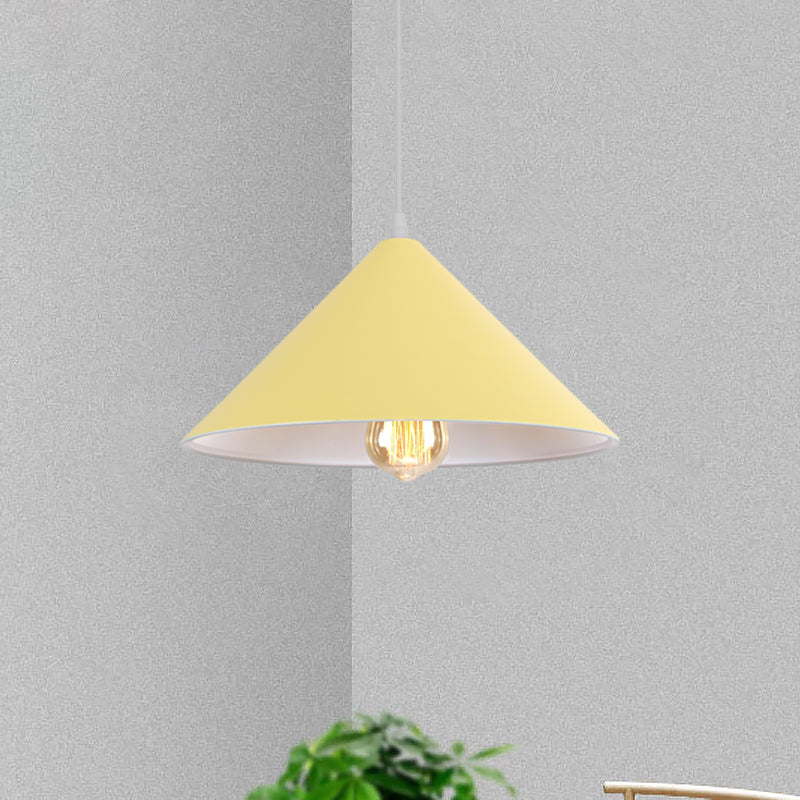 Conic Shade Coffee Shop Ceiling Fixture Macaron Style Metallic 1 Bulb Black/White/Pink Pendant Light Fixture Clearhalo 'Ceiling Lights' 'Modern Pendants' 'Modern' 'Pendant Lights' 'Pendants' Lighting' 1871908