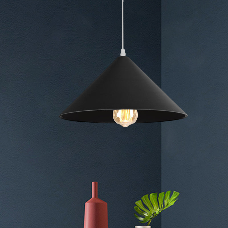 Conic Shade Coffee Shop Ceiling Fixture Macaron Style Metallic 1 Bulb Black/White/Pink Pendant Light Fixture Black Clearhalo 'Ceiling Lights' 'Modern Pendants' 'Modern' 'Pendant Lights' 'Pendants' Lighting' 1871910