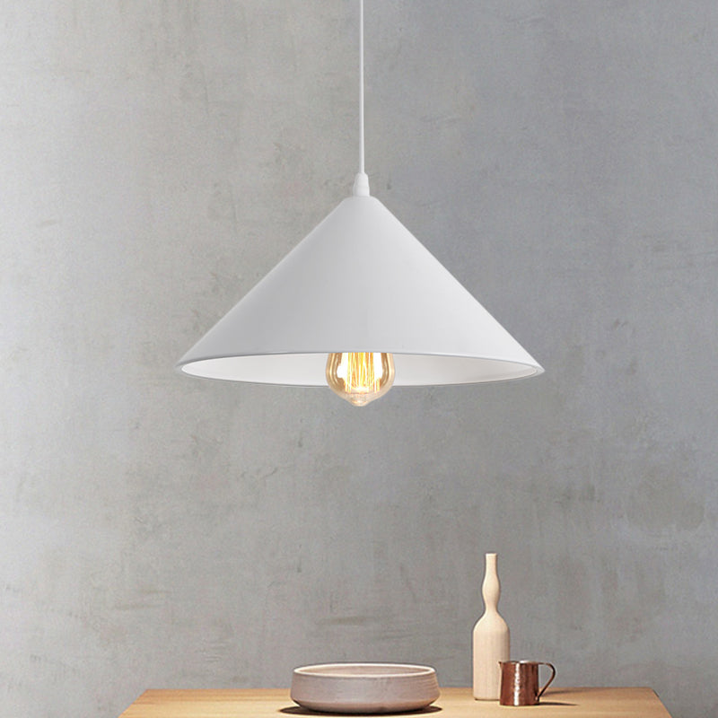 Conic Shade Coffee Shop Ceiling Fixture Macaron Style Metallic 1 Bulb Black/White/Pink Pendant Light Fixture White Clearhalo 'Ceiling Lights' 'Modern Pendants' 'Modern' 'Pendant Lights' 'Pendants' Lighting' 1871914