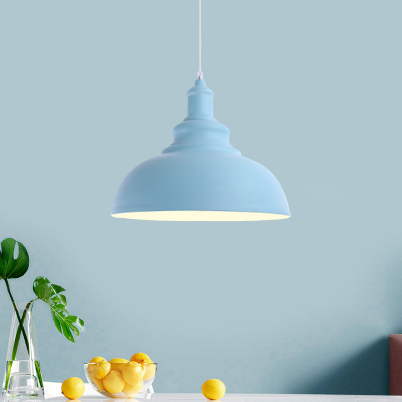 Pink/Yellow Bowl Shape Ceiling Light Fixture Macaron Style Metal 1 Bulb Bedroom Suspended Lamp Blue Clearhalo 'Ceiling Lights' 'Modern Pendants' 'Modern' 'Pendant Lights' 'Pendants' Lighting' 1871968