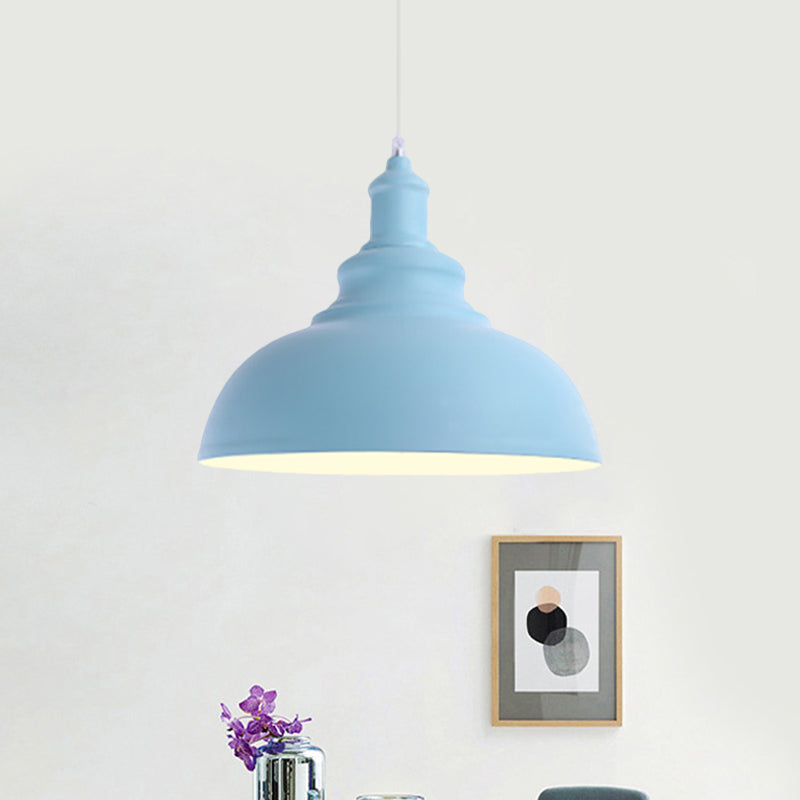 Pink/Yellow Bowl Shape Ceiling Light Fixture Macaron Style Metal 1 Bulb Bedroom Suspended Lamp Clearhalo 'Ceiling Lights' 'Modern Pendants' 'Modern' 'Pendant Lights' 'Pendants' Lighting' 1871969