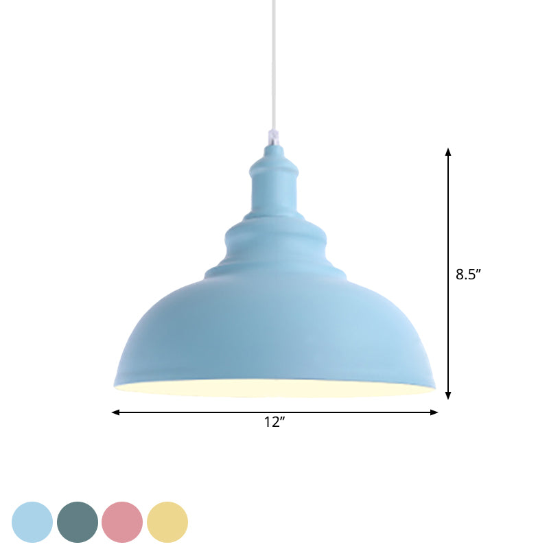 Pink/Yellow Bowl Shape Ceiling Light Fixture Macaron Style Metal 1 Bulb Bedroom Suspended Lamp Clearhalo 'Ceiling Lights' 'Modern Pendants' 'Modern' 'Pendant Lights' 'Pendants' Lighting' 1871972