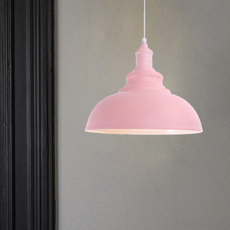 Pink/Yellow Bowl Shape Ceiling Light Fixture Macaron Style Metal 1 Bulb Bedroom Suspended Lamp Pink Clearhalo 'Ceiling Lights' 'Modern Pendants' 'Modern' 'Pendant Lights' 'Pendants' Lighting' 1871977