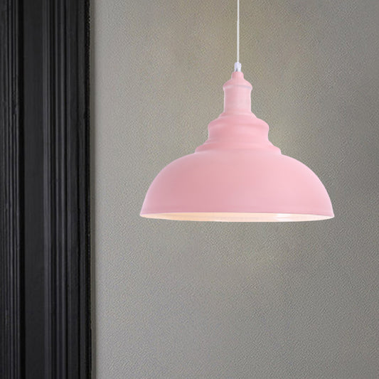 Pink/Yellow Bowl Shape Ceiling Light Fixture Macaron Style Metal 1 Bulb Bedroom Suspended Lamp Pink Clearhalo 'Ceiling Lights' 'Modern Pendants' 'Modern' 'Pendant Lights' 'Pendants' Lighting' 1871977