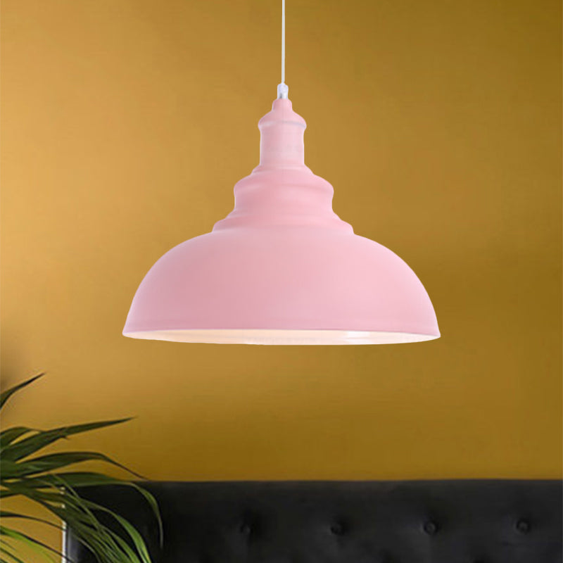 Pink/Yellow Bowl Shape Ceiling Light Fixture Macaron Style Metal 1 Bulb Bedroom Suspended Lamp Clearhalo 'Ceiling Lights' 'Modern Pendants' 'Modern' 'Pendant Lights' 'Pendants' Lighting' 1871978