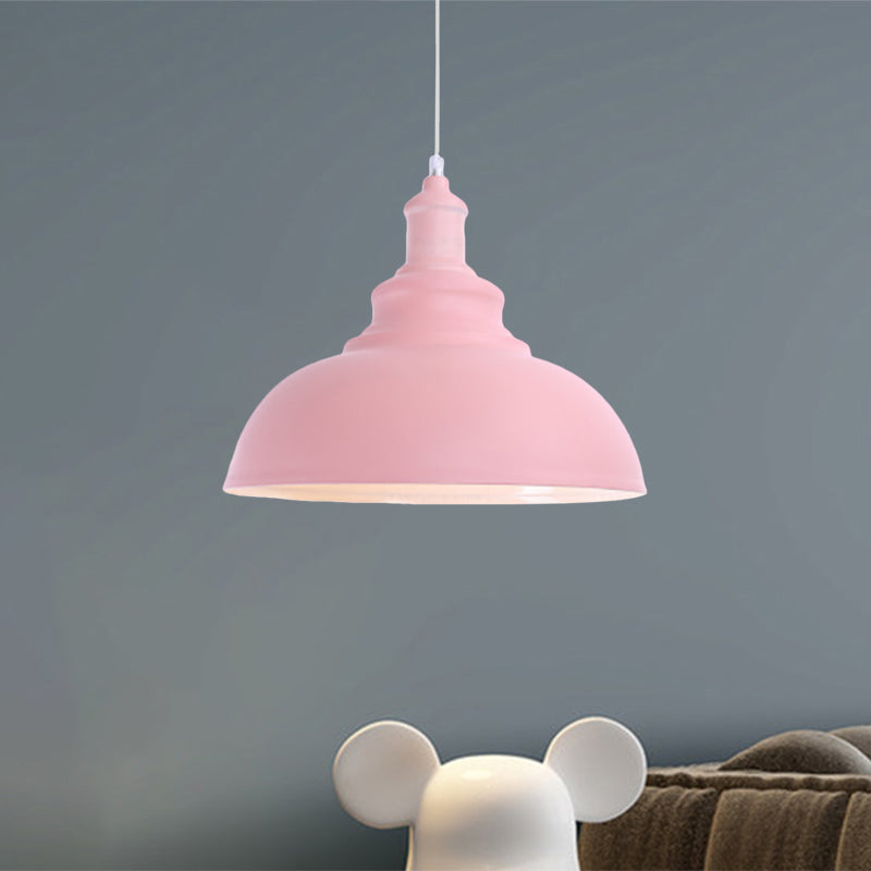 Pink/Yellow Bowl Shape Ceiling Light Fixture Macaron Style Metal 1 Bulb Bedroom Suspended Lamp Clearhalo 'Ceiling Lights' 'Modern Pendants' 'Modern' 'Pendant Lights' 'Pendants' Lighting' 1871979