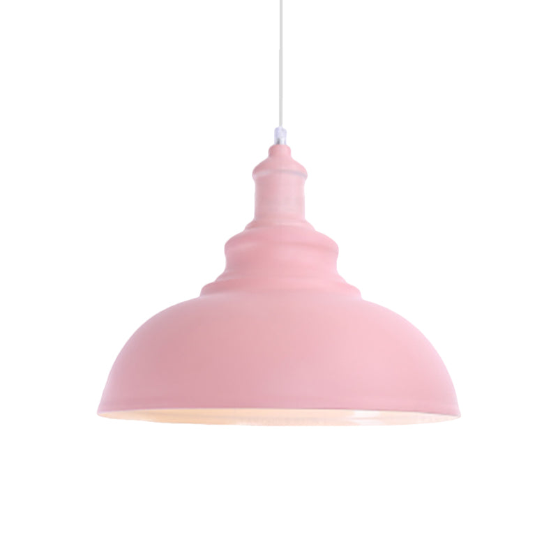 Pink/Yellow Bowl Shape Ceiling Light Fixture Macaron Style Metal 1 Bulb Bedroom Suspended Lamp Clearhalo 'Ceiling Lights' 'Modern Pendants' 'Modern' 'Pendant Lights' 'Pendants' Lighting' 1871980