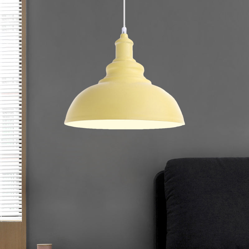 Pink/Yellow Bowl Shape Ceiling Light Fixture Macaron Style Metal 1 Bulb Bedroom Suspended Lamp Yellow Clearhalo 'Ceiling Lights' 'Modern Pendants' 'Modern' 'Pendant Lights' 'Pendants' Lighting' 1871981