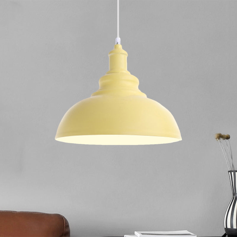 Pink/Yellow Bowl Shape Ceiling Light Fixture Macaron Style Metal 1 Bulb Bedroom Suspended Lamp Clearhalo 'Ceiling Lights' 'Modern Pendants' 'Modern' 'Pendant Lights' 'Pendants' Lighting' 1871982