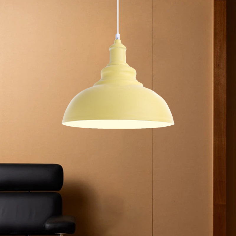 Pink/Yellow Bowl Shape Ceiling Light Fixture Macaron Style Metal 1 Bulb Bedroom Suspended Lamp Clearhalo 'Ceiling Lights' 'Modern Pendants' 'Modern' 'Pendant Lights' 'Pendants' Lighting' 1871983