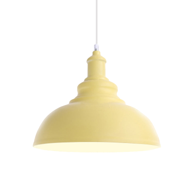 Pink/Yellow Bowl Shape Ceiling Light Fixture Macaron Style Metal 1 Bulb Bedroom Suspended Lamp Clearhalo 'Ceiling Lights' 'Modern Pendants' 'Modern' 'Pendant Lights' 'Pendants' Lighting' 1871984