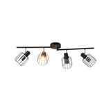 4 Lights Semi-Flush Ceiling Light Industrial Linear Iron Lighting Fixture with Mini Drum Cage Shade in Black for Coffee Shop Clearhalo 'Ceiling Lights' 'Close To Ceiling Lights' 'Close to ceiling' 'Semi-flushmount' Lighting' 1871993